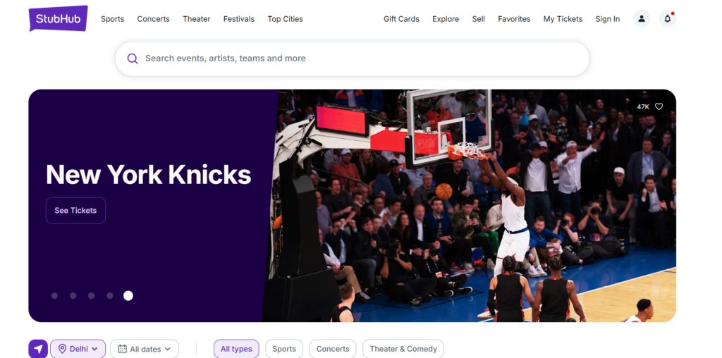 StubHub Homepage
